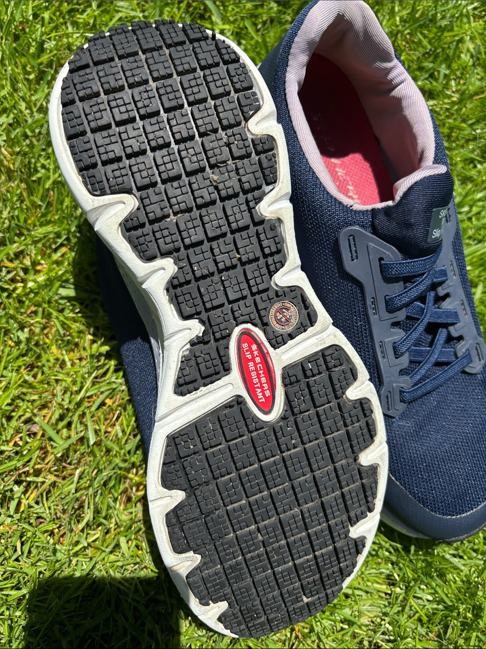 Skechers Navy and White Slip-Resistant Athletic Sneakers, slip right in - Picture 3 of 3